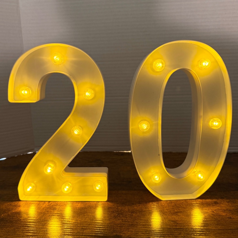 20th Birthday Anniversary Light Up Number Decorations Lights Plastic LED Battery